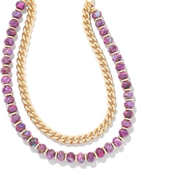 KENDRA SCOTT REBECCA GOLD MULTI STRAND NECKLACE IN BRONZE VEINED PURPLE TURQUOIS - Picture 2 of 8
